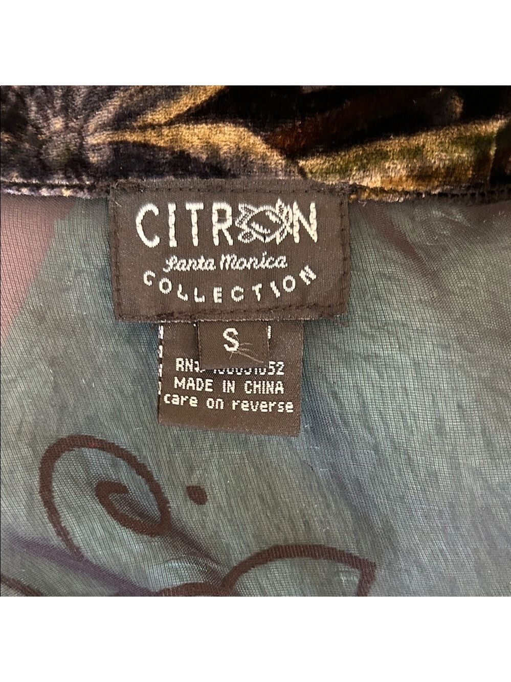 Citron Santa Monica Sheer Burnout Velvet Oversized Black Blouse size S - Picture 11 of 12